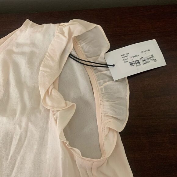 Ba&sh Fani Top wrap  Back Flutter Sleeve Crew Neck Crepe Blouse  Cream, S; M; L - Picture 10 of 12